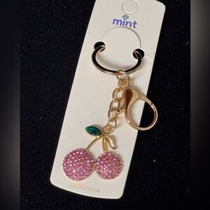BAG CHARM Mint Pink Crystal Cherry  Keychain